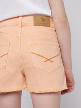 Girls Wash Denim Shorts in Peach Nectar