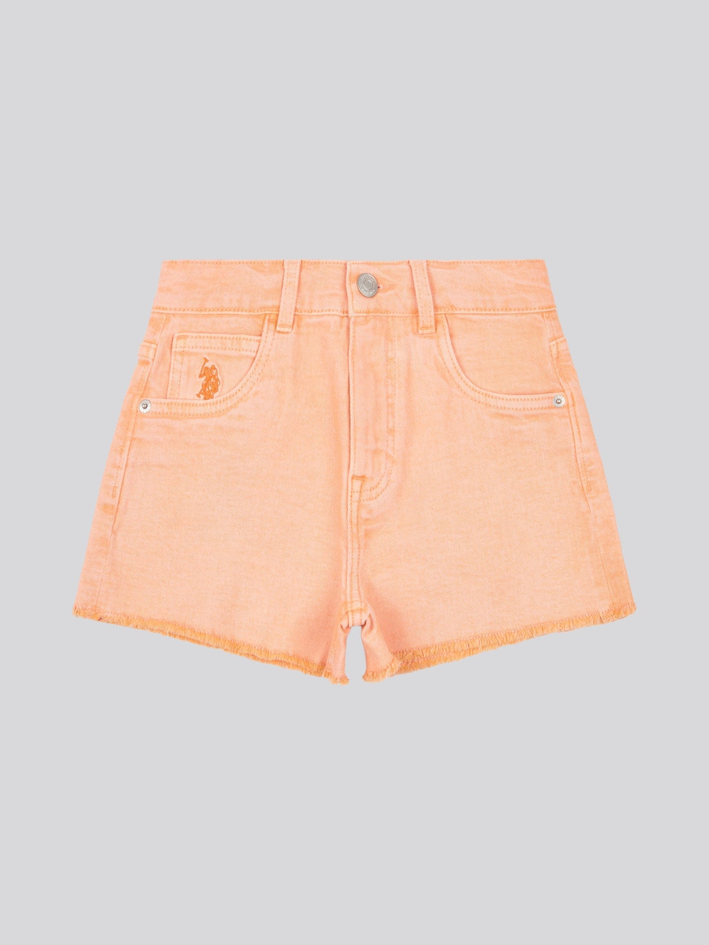 Girls Wash Denim Shorts in Peach Nectar