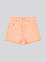 Girls Wash Denim Shorts in Peach Nectar