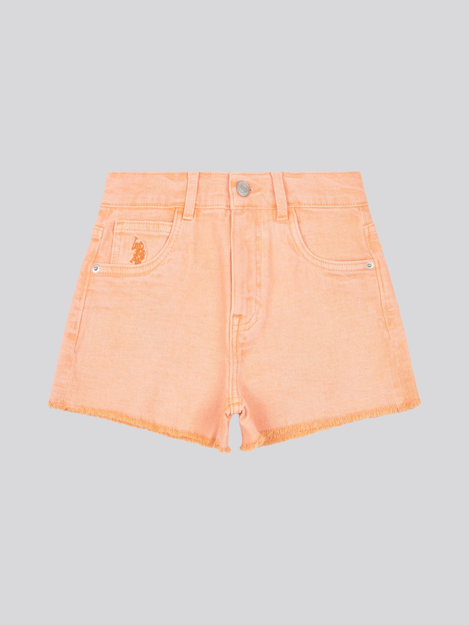 Girls Wash Denim Shorts in Peach Nectar
