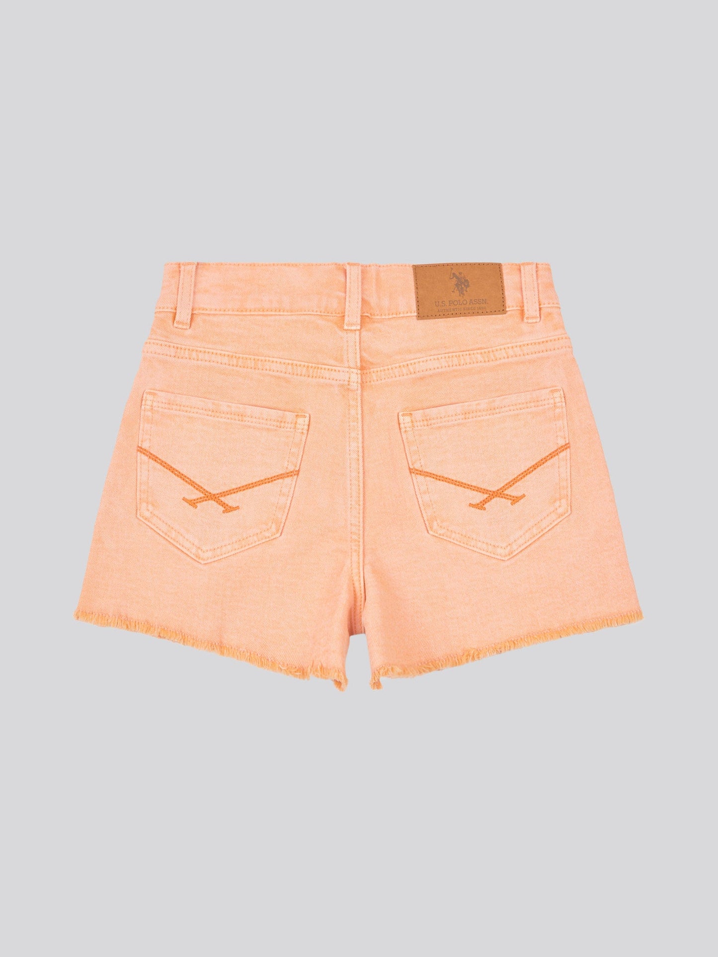 Girls Wash Denim Shorts in Peach Nectar