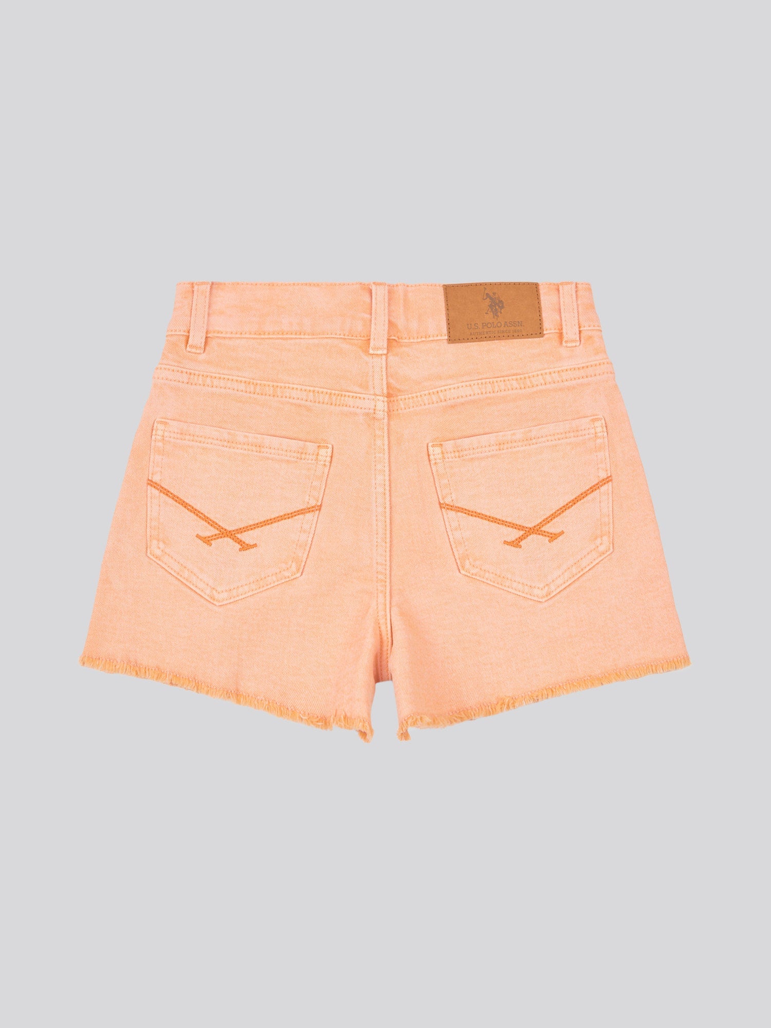 Girls Wash Denim Shorts in Peach Nectar