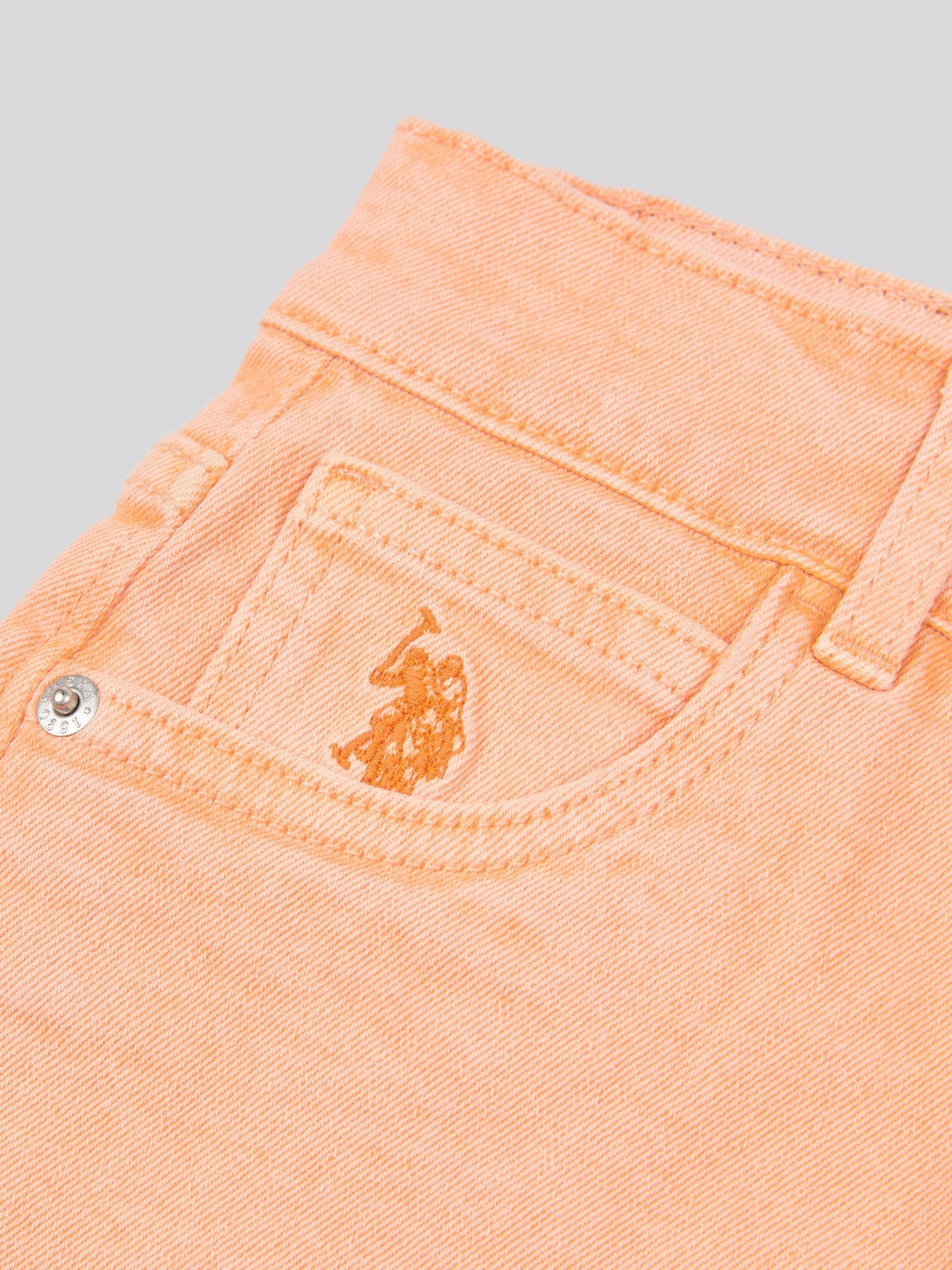 Girls Wash Denim Shorts in Peach Nectar