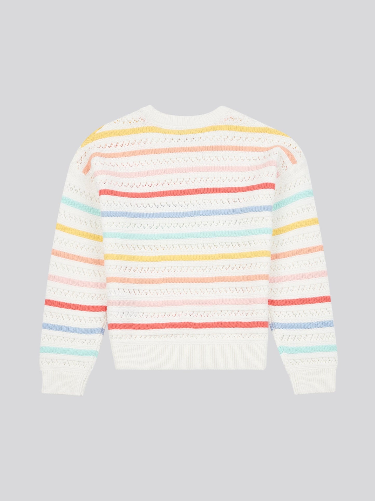 Girls Pointelle Stripe Knit Jumper in Bright White