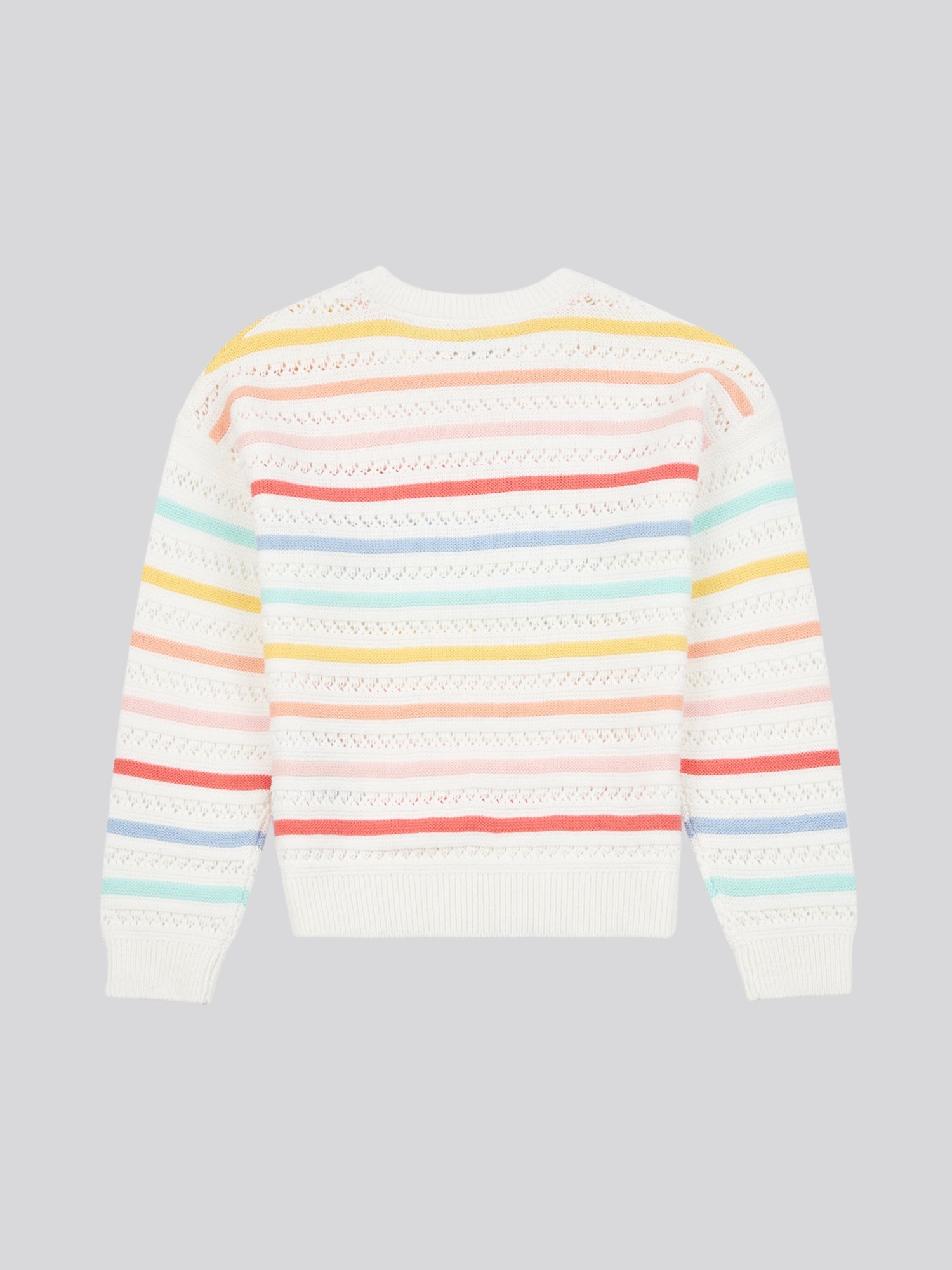 Girls Pointelle Stripe Knit Jumper in Bright White