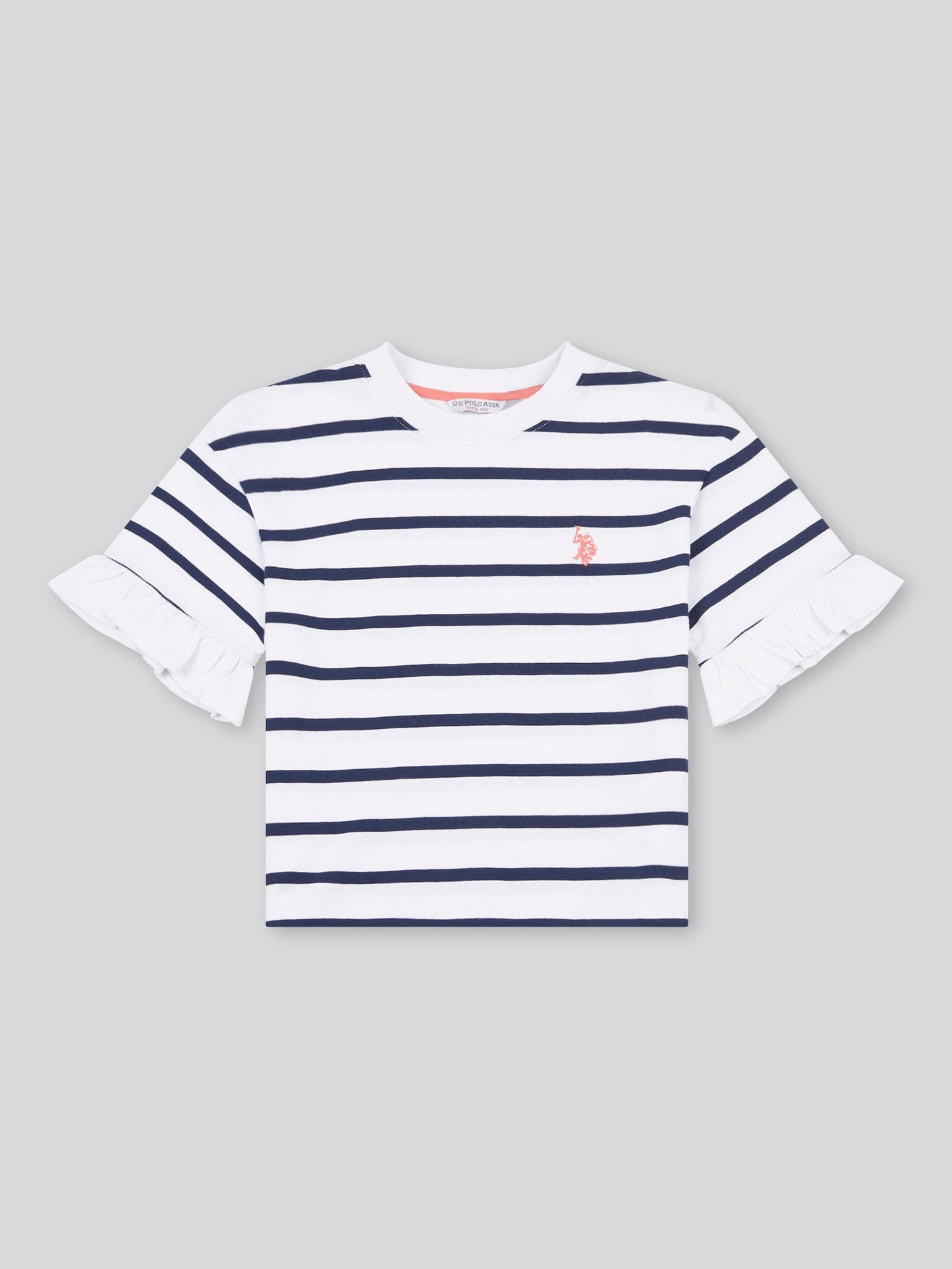 Girls Stripe Frill Cuff T-Shirt in Bright White