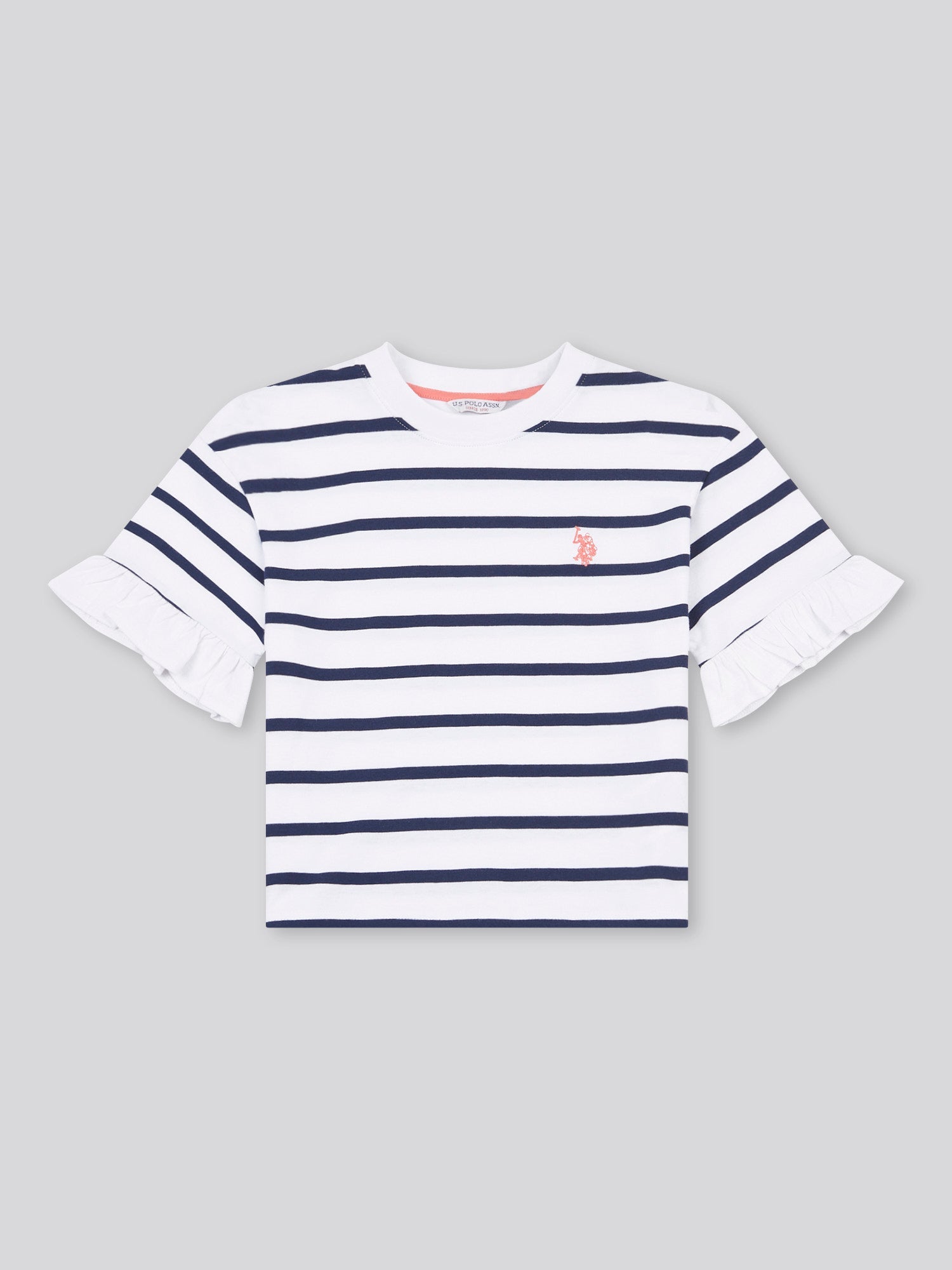 Girls Stripe Frill Cuff T-Shirt in Bright White