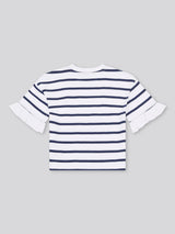 Girls Stripe Frill Cuff T-Shirt in Bright White