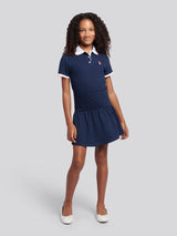 Girls Fril Skirt Polo Dress in Navy Iris