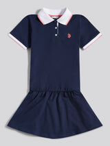 Girls Fril Skirt Polo Dress in Navy Iris