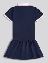 Girls Fril Skirt Polo Dress in Navy Iris