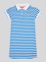 Girls Stripe Polo Dress in Strong Blue