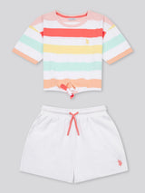 Girls Stripe T-Shirt & Short Set in Bright White