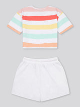Girls Stripe T-Shirt & Short Set in Bright White