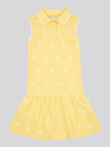 Girls Double Horsemen Print Polo Dress in Sunshine