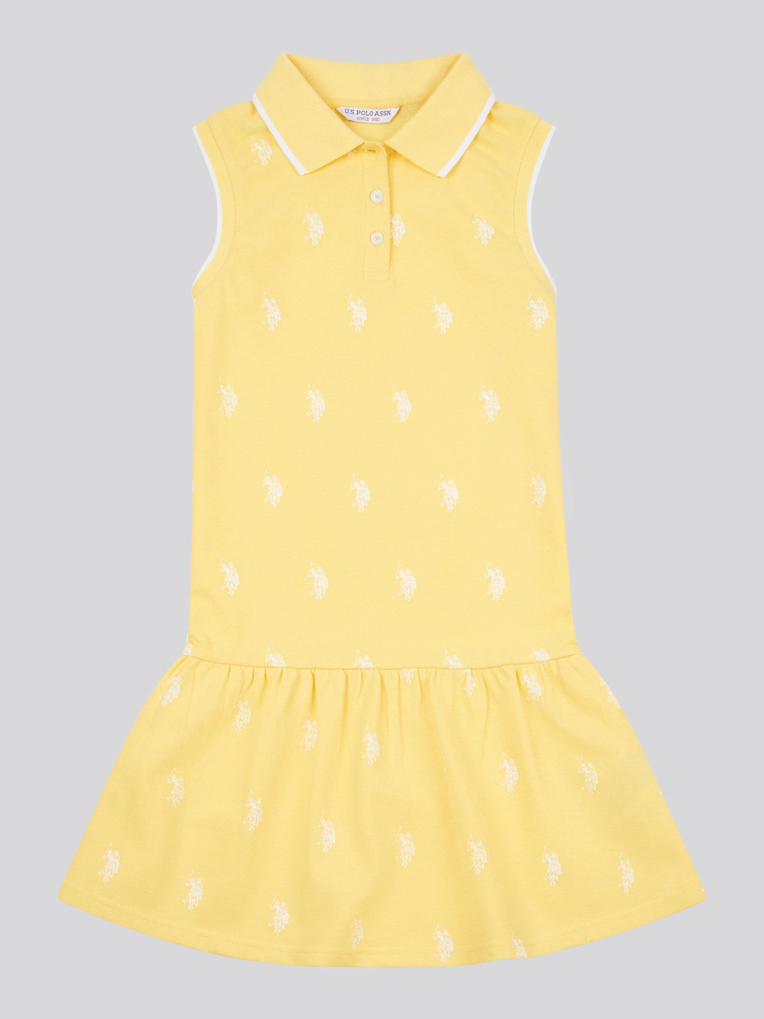 Girls Double Horsemen Print Polo Dress in Sunshine