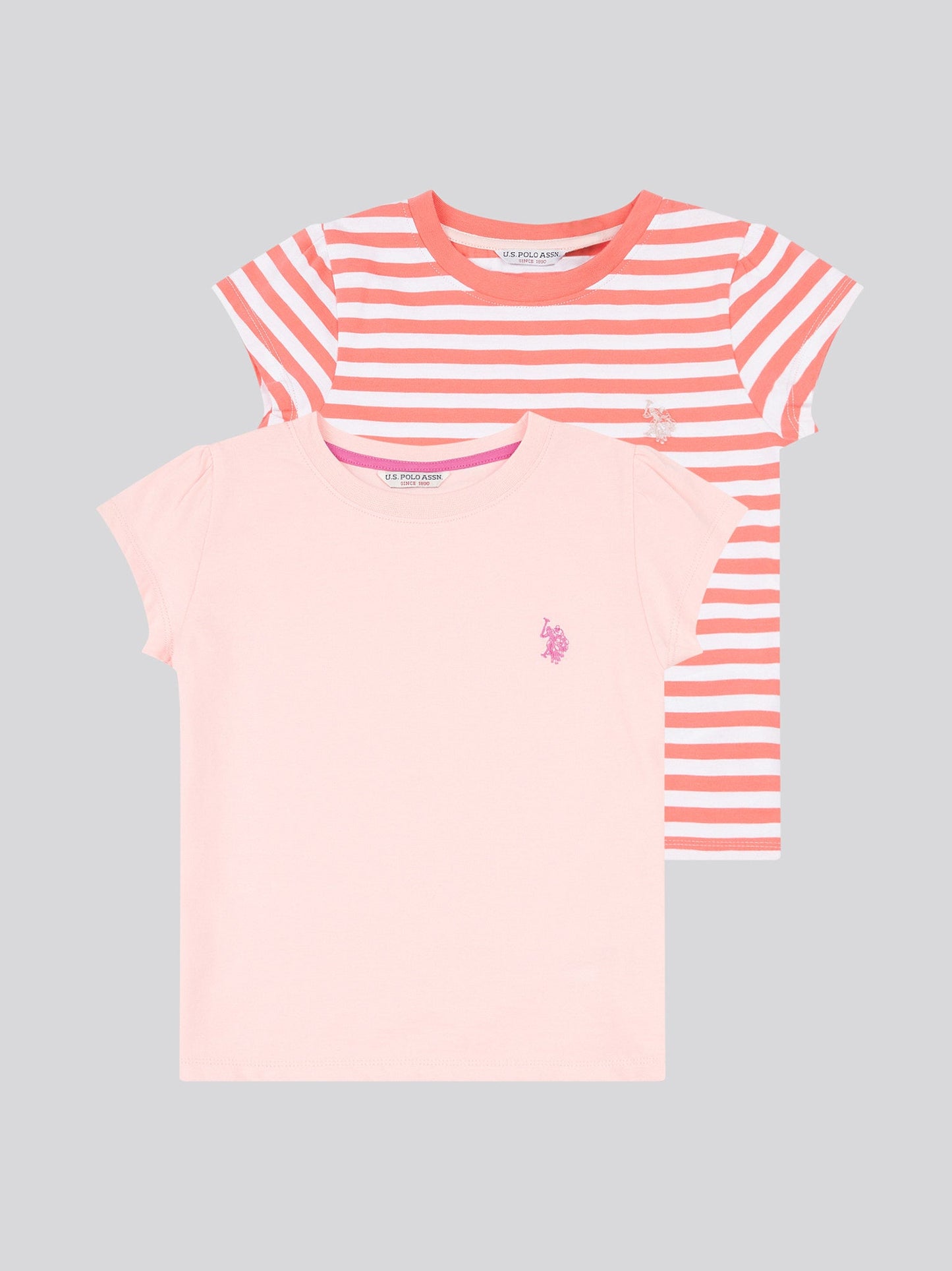 Girls Double Horsemen Mixed 2 Pack Cap Sleeve Tees in Sugar Coral