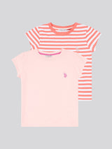 Girls Double Horsemen Mixed 2 Pack Cap Sleeve Tees in Sugar Coral