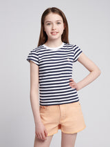 Girls Double Horsemen Mixed 2 Pack Cap Sleeve Tees in Navy Iris