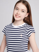 Girls Double Horsemen Mixed 2 Pack Cap Sleeve Tees in Navy Iris