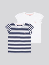 Girls Double Horsemen Mixed 2 Pack Cap Sleeve Tees in Navy Iris