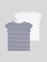 Girls Double Horsemen Mixed 2 Pack Cap Sleeve Tees in Navy Iris