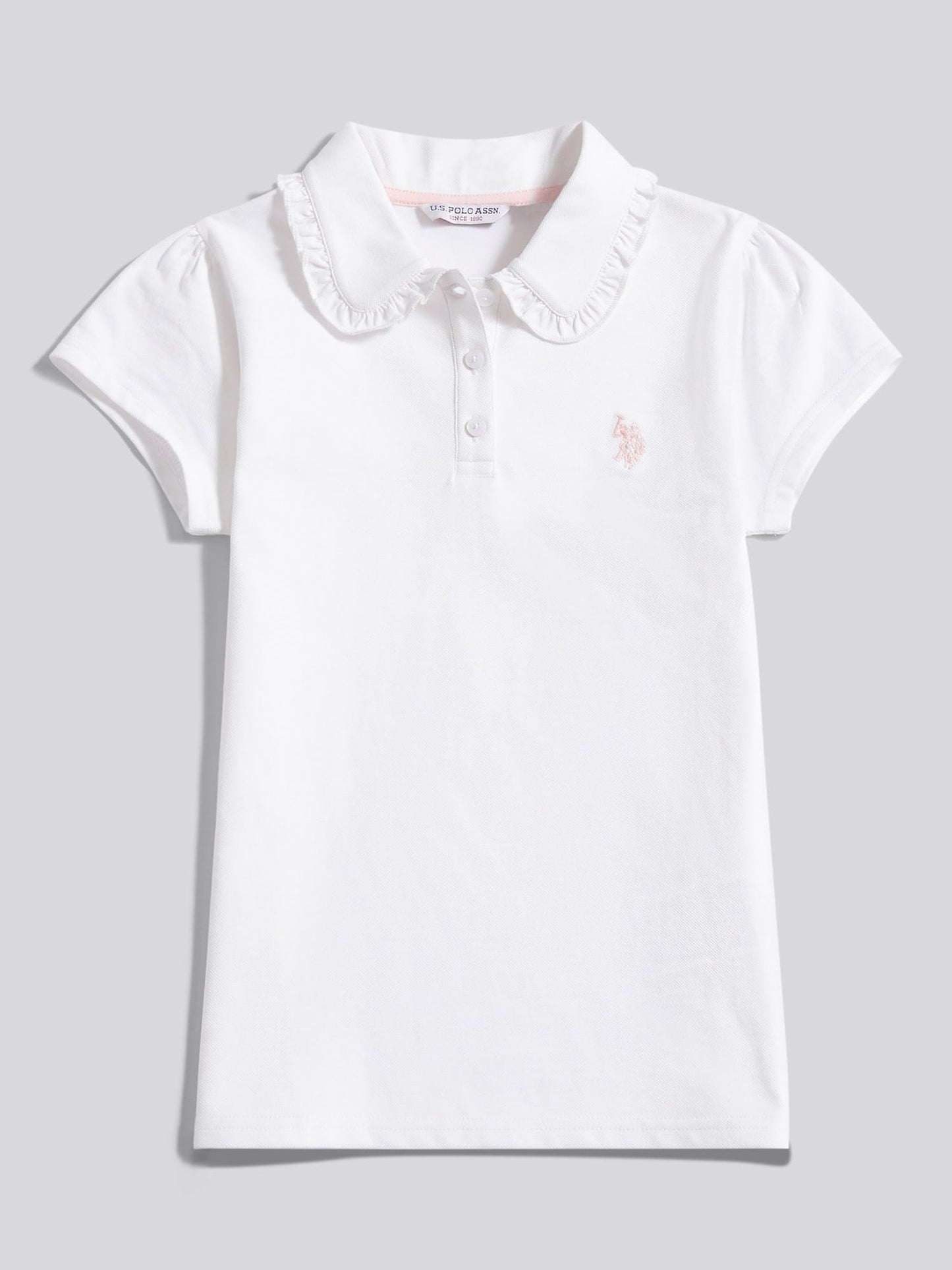 Girls Scallop Collar Polo Shirt in Bright White