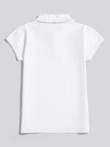 Girls Scallop Collar Polo Shirt in Bright White