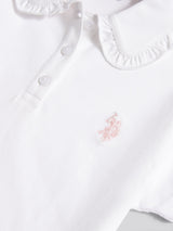 Girls Scallop Collar Polo Shirt in Bright White