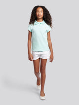 Girls Scallop Collar Polo Shirt in Blue Light