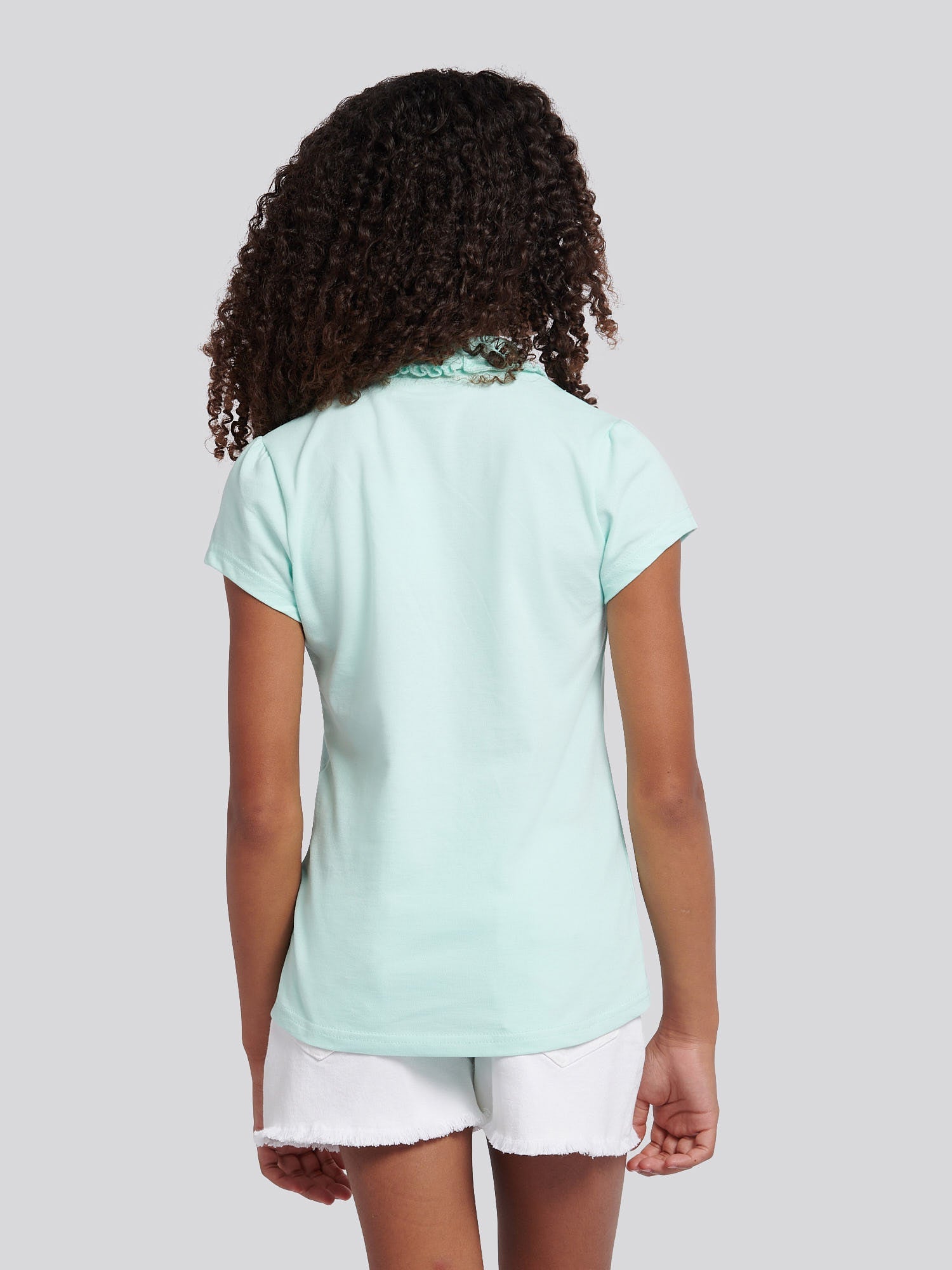 Girls Scallop Collar Polo Shirt in Blue Light