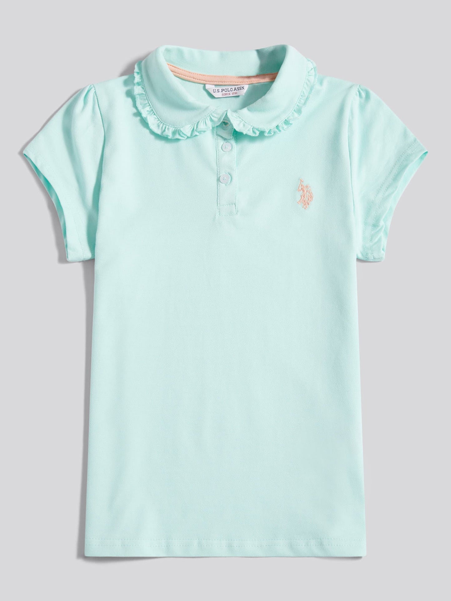 Girls Scallop Collar Polo Shirt in Blue Light