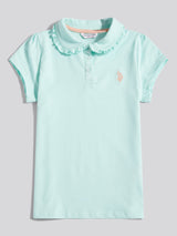 Girls Scallop Collar Polo Shirt in Blue Light