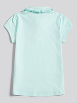 Girls Scallop Collar Polo Shirt in Blue Light