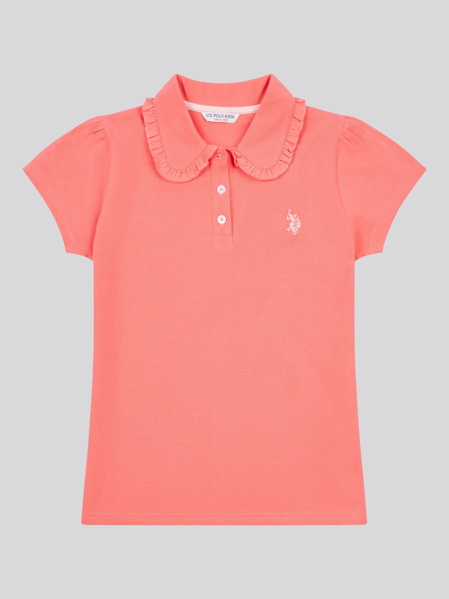 Girls Scallop Collar Polo Shirt in Sugar Coral