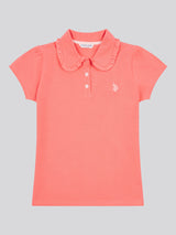 Girls Scallop Collar Polo Shirt in Sugar Coral
