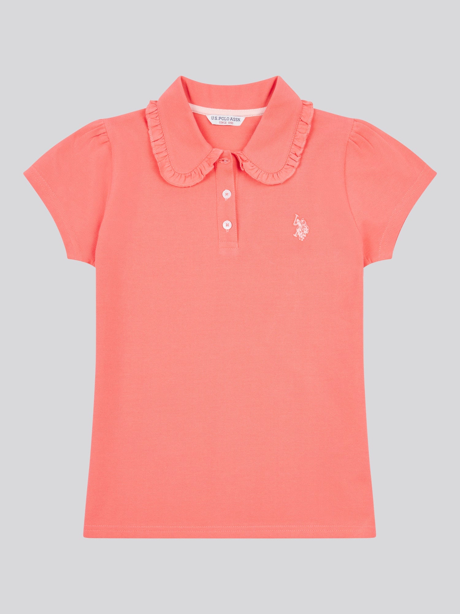 Girls Scallop Collar Polo Shirt in Sugar Coral