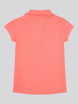 Girls Scallop Collar Polo Shirt in Sugar Coral