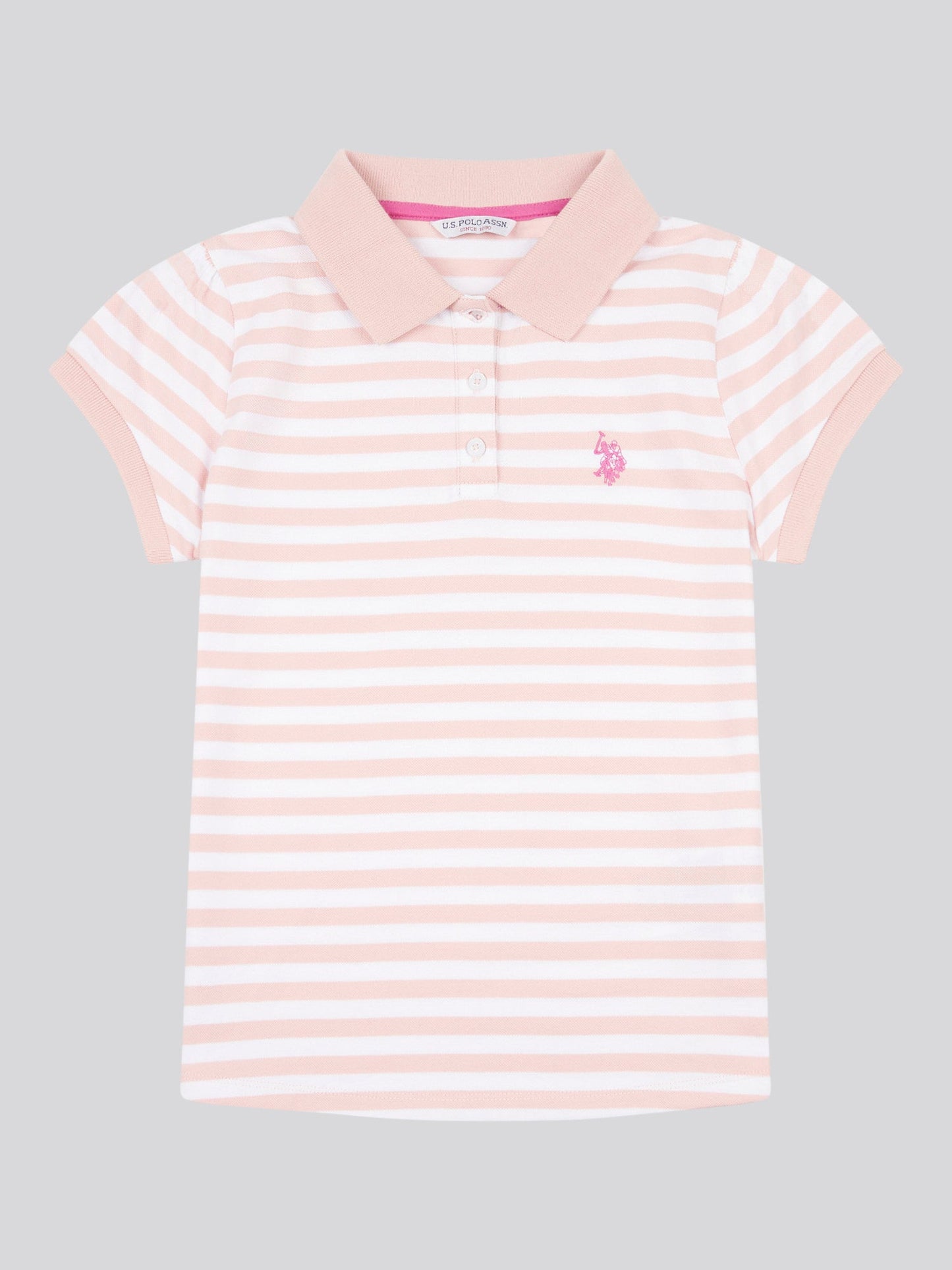 Girls Cap Sleeve Stripe Polo Shirt in Crystal Rose