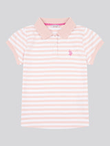Girls Cap Sleeve Stripe Polo Shirt in Crystal Rose