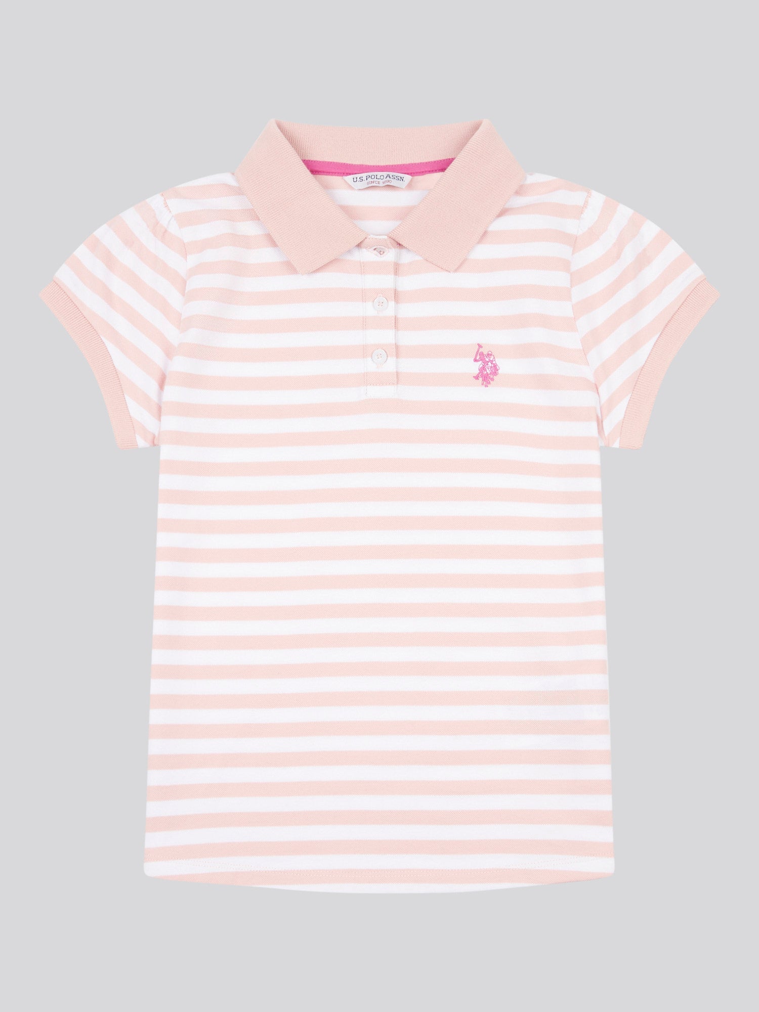 Girls Cap Sleeve Stripe Polo Shirt in Crystal Rose