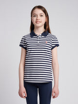 Girls Cap Sleeve Stripe Polo Shirt in Navy Iris