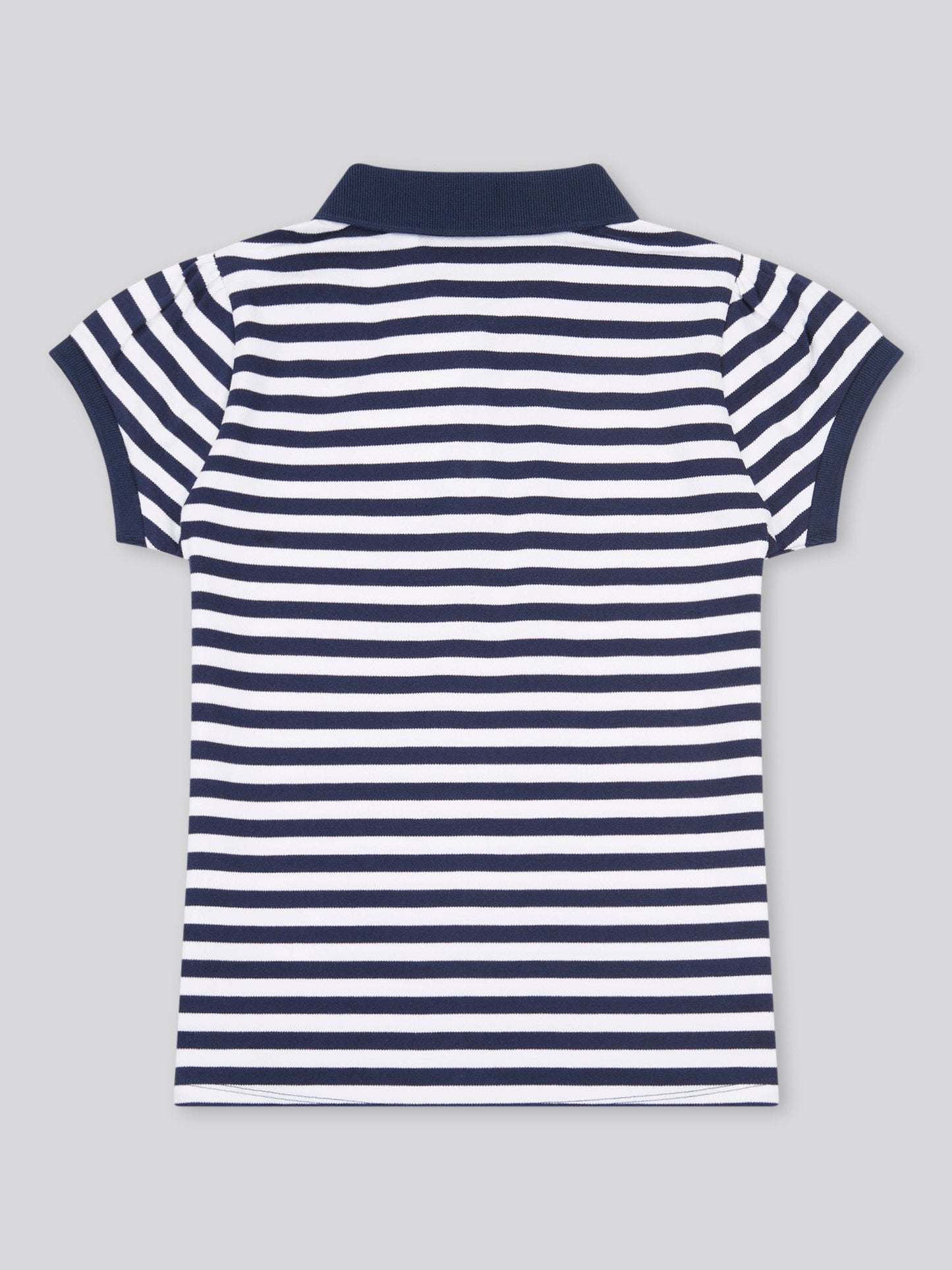 Girls Cap Sleeve Stripe Polo Shirt in Navy Iris