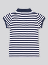 Girls Cap Sleeve Stripe Polo Shirt in Navy Iris