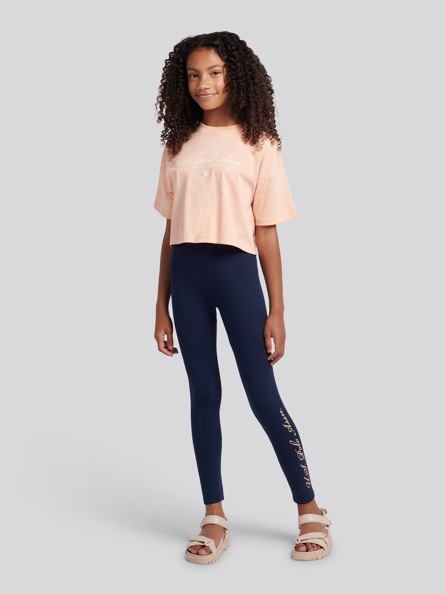 Girls Script Boxy Fit T-Shirt & Legging Set in Peach Nectar
