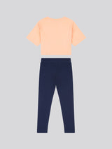 Girls Script Boxy Fit T-Shirt & Legging Set in Peach Nectar