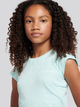 Girls Script Graphic T-Shirt & Sweat Short Set in Blue Light