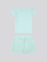 Girls Script Graphic T-Shirt & Sweat Short Set in Blue Light
