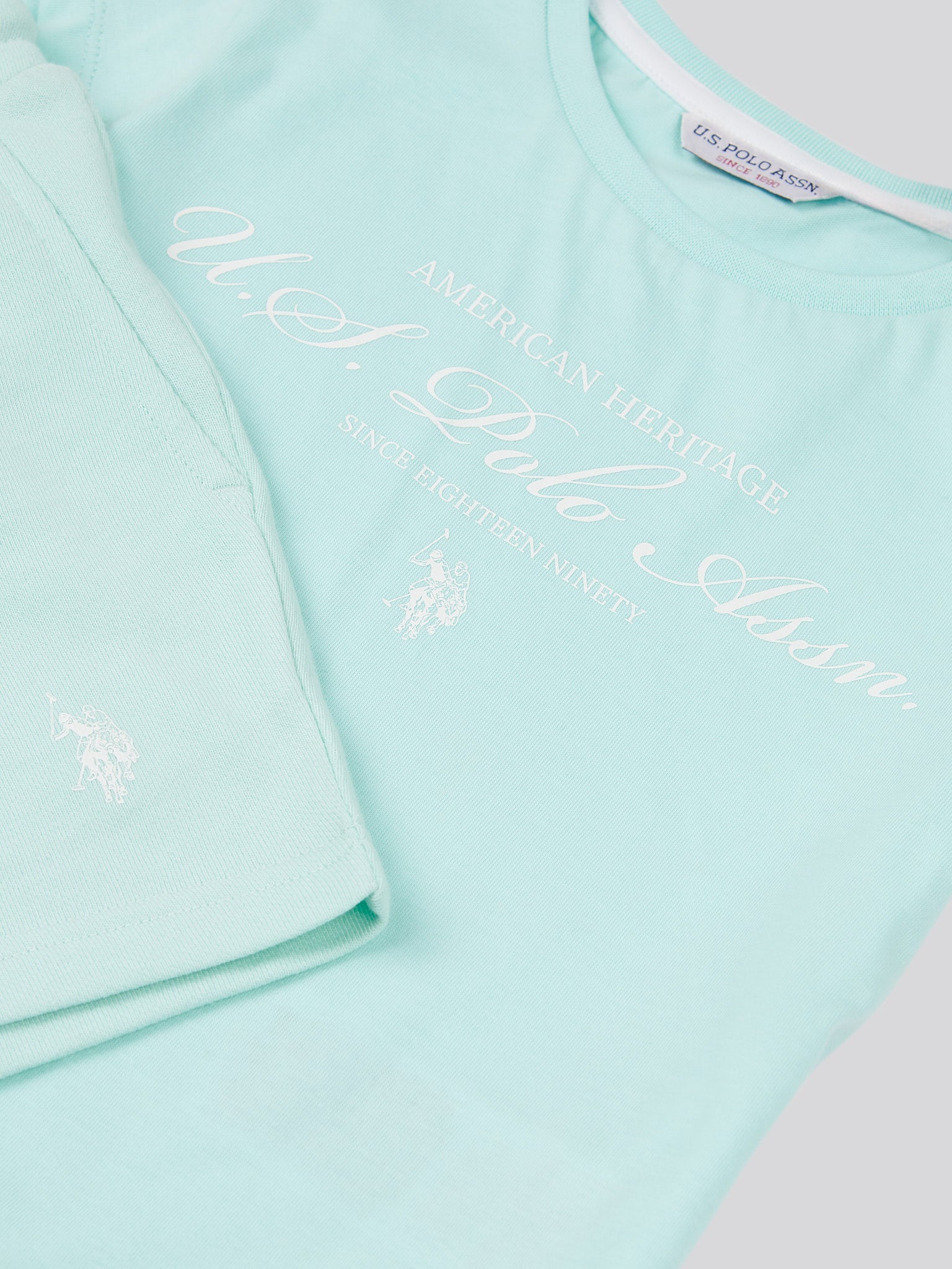 Girls Script Graphic T-Shirt & Sweat Short Set in Blue Light