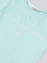 Girls Script Graphic T-Shirt & Sweat Short Set in Blue Light